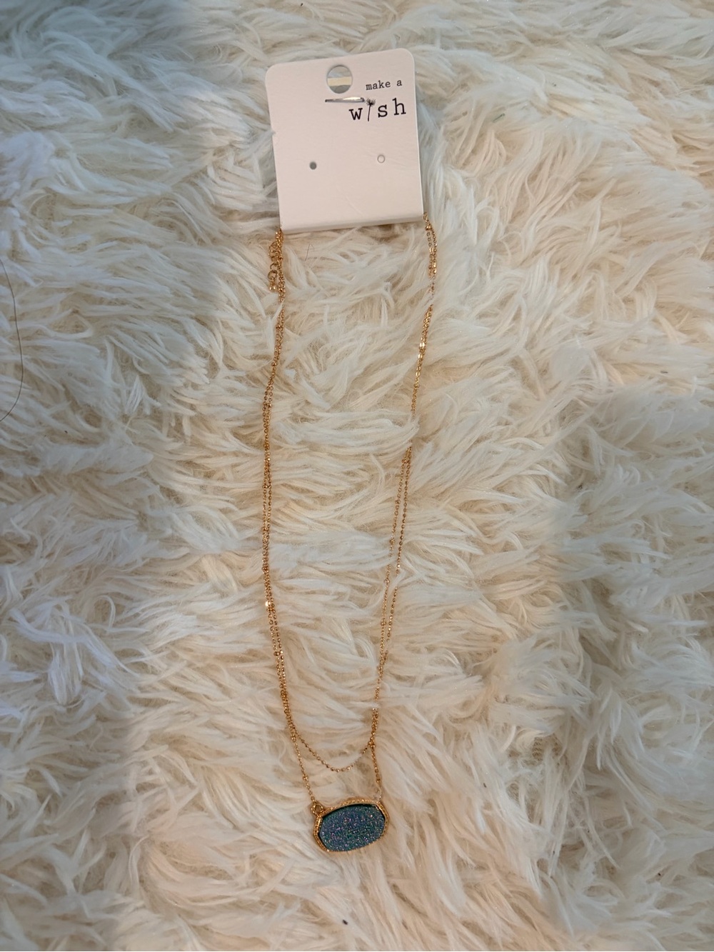 Gold Necklace with Blue Druzy Pendant